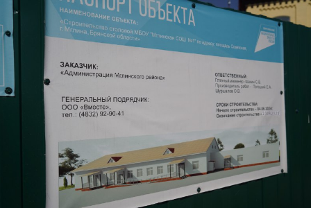 В Мглинской школе №1 Брянской области строится столовая с пищеблоком